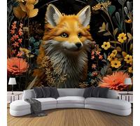 Renard Des Fleurs Papier Peint Décoratif, Portraits D'Animaux Papier Peint En Soie, Convient Pour Les Salons, Les Chambres, Salles Bains Murs Bureaux Couleurs Mélangées 250X175 Cm