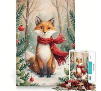 Renard d'hiver avec écharpe et Ornements,Puzzle de 1000 pièces pour Adolescents,Jeu Stimulant Le Cerveau,emboîtement précis sans espaces,activité relaxante en Groupe à l'intérieur (50x75cm)