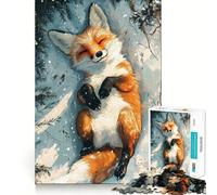 Renard d'hiver dans la Neige Puzzle de 1000 pièces pour Adolescents Jeu de Concentration mentale Découpe de précision Bords Lisses pour Les fêtes (38x52cm)