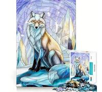 Renard en vitrail dans Un Paysage glacé Puzzle de 1000 pièces pour Adolescents Jeu cognitif et de Loisirs Assemblage Facile Pièce d'art 38x26cm