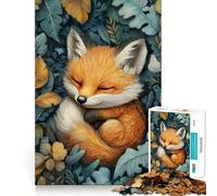 Renard endormi dans Les Feuilles d'automne Puzzle de 1000 pièces pour Adultes pour stimuler Le Cerveau, se détendre et créer Une œuvre d'art mémorable 50x75cm