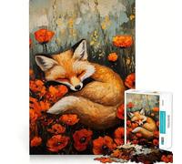 Renard endormi dans Un Champ de Coquelicots Puzzle de 1000 pièces pour Adultes Jeu de réflexion Relaxant et Amusant Assemblage d'image Surprise chaleureuse 38x26cm
