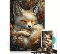 Renard endormi dans Un décor Floral Puzzle de 1000 pièces pour Adolescents Jeu de logique Léger et Relaxant Découpe précise Cadeau Classique 38x26cm