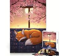 Renard endormi sous Les cerisiers en Fleurs Puzzle de 1000 pièces pour Adolescents Jeu Intelligent pour Partager Un Moment de complicité Assemblage d'une œuvre d'art 38x52cm