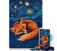 Renard endormi sous Un Ciel étoilé Puzzle de 1000 pièces pour Adultes Jeu de réflexion et de Partage Découpe de précision Décoration Artistique 38x52cm