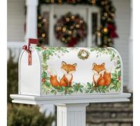 Renard - Housses magnétiques pour boîte aux lettres de Noël, couronne de houx rustique, décoration de boîte aux lettres de Noël, rouge, 45,7 x 53,3 cm