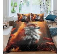 Renard in Automne Linge de Lit Microfibre 3 Pièces 3D Imprimée Respirante Wild Animal Art Style Housse de Couette avec Fermeture Éclair Ultra Douce for Chambre Enfants King（220x240cm）