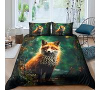 Renard in forêt Housse de Couette 3 pièces 3D Effet Microfibre résistante Wild Animal Art Style Ensemble De Literie avec Fermeture Éclair Facile d'entretien for Femmes Single（135x200cm）