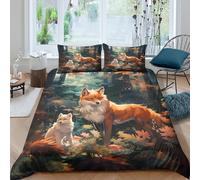 Renard in forêt Linge de Lit Microfibre résistante 3 pièces 3D Effet Confortable Wild Animal Art Style Parure de Lit avec Fermeture Éclair Douce for Chambre Enfants Double（200x200cm）