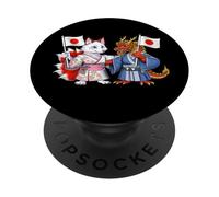 Renard Japonais Dragon Drapeau du Japon Racines japonaises PopSockets PopGrip Adhésif