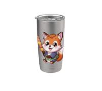 Renard kawaii avec Hanami Dango Gobelet isotherme en acier inoxydable double paroi