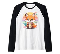 Renard Kawaii Boisson Bubble Tea Coeur Manche Raglan
