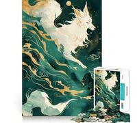 Renard Kitsune Blanc dans la Brume Verte Puzzle de 1000 pièces pour Adultes Jeu de logique Découpe de précision Bords Lisses pour Les réunions de Famille (38x52cm)