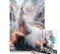 Renard Kitsune Blanc dans Un Paysage Flamboyant Puzzle de 1000 pièces Jeu de réflexion Découpe de Haute précision Un défi Amusant pour Passer Le Temps (38x26cm)