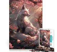 Renard Kitsune Sakura 1000 pièces Puzzle pour Adultes Jeu de réflexion Image Douce et relaxante Assembler Joli Cadeau (38x26cm)