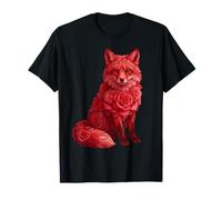 Renard Mignon avec Roses Rouges Animal Floral Saint-Valentin T-Shirt