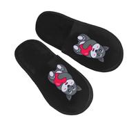 Renard Mignon Tenant Un Gros Cœur Rouge Pantoufles Plates Pantoufle Maison Slippers Pour Homme Unisex Extérieur L