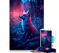 Renard néon dans la forêt Fantastique Puzzle de 1000 pièces pour Adultes Stimule la mémoire Paisible et Amusant Bords Nets pour Les vœux du Père Noël (50x75cm)