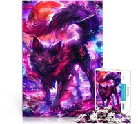Renard Noir avec Lune Rouge Puzzle 1000 pièces pour Adultes Jouets de Jeu pour Cadeau Familial Œuvre d'art 38x26cm