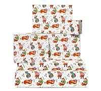 Renard Papier Cadeau - 6 Feuilles Of Blanc Wrap With Red Renards In Sweaters Emballages Cadeaux Pour Kids, Filles & Animal Lovers Noël Season, Action De Grâce, Fête Prénatale Recyclable