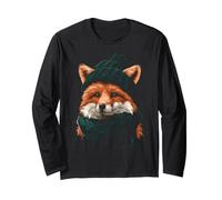 Renard Portant Un Bonnet et Une écharpe, Animal de la forêt d'hiver Amusant Manche Longue