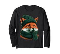 Renard Portant Un Bonnet et Une écharpe, Animal de la forêt d'hiver Amusant Manche Longue
