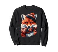 Renard Portant Un Bonnet et Une écharpe, Animal de la forêt d'hiver Amusant Sweatshirt