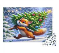 Renard Portant Un Sapin de Noël Puzzle 1000 Pièces Papier recyclé pour Adultes Puzzle pour Adultes Jeu Familial Amusant Impossible Difficile Stimulant Excellente idée Cadeau 38x26cm/1000pcs