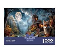 Renard Puzzle 1000 Pièces Jouet en Bois Jeu D'Intelligence Décoration Intérieure Moulin à Vent éclairé par la Lune Challenge Toy Adultes & Enfants des 14 Ans 70x50cm/1000pcs