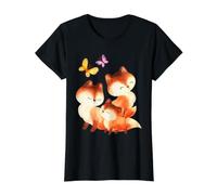Renard, Renards, Renardeau, Animal de la forêt T-Shirt Graphique avec Valeur, Femme, Noir, S