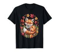 Renard rouge d'automne niché parmi les feuilles et les glands T-Shirt