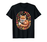 Renard rouge d'automne niché parmi les feuilles et les glands T-Shirt