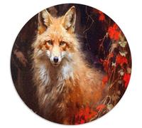 Renard Rouge Puzzle 1000 Pièces Puzzle pour Adultes Rond Papier Scène d Automne