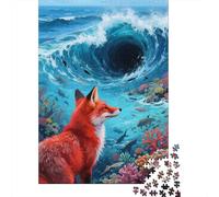 Renard Roux Océan Puzzle 1000 Pièces, Puzzle en Bois, Adultes Et Enfants À Partir De 14 Ans, Jouet Défi, Famille Décoration, Cadeau Famille 1000pcs (75x50cm)