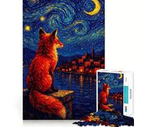 Renard Roux sous Un Ciel étoilé Puzzle de 1000 pièces pour Adultes Cadeau Stimulant pour l'esprit Jeu de Loisirs Facile Découpe précise Idée Cadeau Originale (38x52cm)