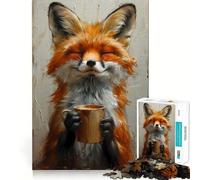 Renard Souriant avec café, Puzzle de 1000 pièces pour Adultes, Jeu de réflexion, Divertissement partagé, découpe de précision, Objet d'art à Exposer 38x26cm