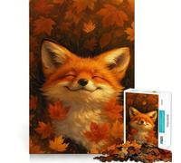 Renard Souriant dans Les Feuilles d'automne Puzzle de 1000 pièces pour Adolescents Jeu Intelligent pour Partager Un Moment de complicité Assemblage d'une Image Œuvre d'art 38x52cm
