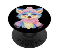 Renard Souriant Hiver Mignon Animal Portrait Graphique Fourrure Bleue PopSockets PopGrip Adhésif