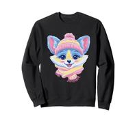 Renard Souriant Hiver Mignon Animal Portrait Graphique Fourrure Bleue Sweatshirt