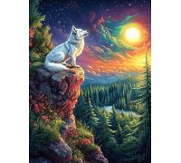 Renard sur un rocher dans la forêt magique 1000 Pièces Puzzle Famille En Carton Sans Déformation Scène de conte de fées dessin animé Difficulté Moyenne Activité Familiale Anti-Stress Jeu De Société So
