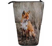 Renard Télescopique Crayon Papeterie Case Stylos Boîte De Rangement avec Fermeture Éclair pour Femmes Hommes Garçons Filles Animal Unique Faune Nature Herbe Assis Prédateur Mammifère Furry Mignon Loo