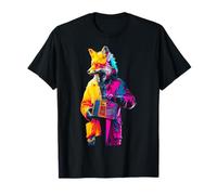 Renard tenant la radio musicale graphique colorée motif animal renard T-Shirt