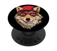 Renard Tendance avec Lunettes en Cœur Style Vintage PopSockets PopGrip Adhésif