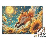 Renard Tournesol Papillon 1000 Pièces Mini Puzzle pour Adultes Idée Cadeau | 38x26cm Papier Amateurs De Puzzles Relaxation Mentale Puzzle Fait Main Cadeau D'anniversaire Décoration Maison