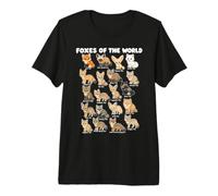 Renards du Monde Tableau De La Faune De 20 Espèces Fox Art T-Shirt Haut de Gamme