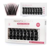 Renata Beauty Mega Volume Faux Cils Cluster - Pack de 32, Longueurs Assorties (10mm, 12mm, 14mm), Volume Spectaculaire, Application Facile, Idéal pour Looks Volumineux