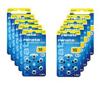 Renata ZA10.DP6 Lot de 60 Piles pour appareils auditifs Taille 10 10 x 6 Piles PR70 Jaune 1,45 V