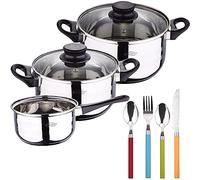 Renberg Batterie de cuisine 5 pièces San Ignacio en acier inoxydable avec couverts de 24 pièces en acier inoxydable de couleurs assorties, PK3199