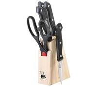 RENBERG BONN - Ensemble de 6 pièces en acier inoxydable noir - comprend 4 couteaux : éplucheur, couteau utilitaire, couteau à désosser et couteau à fileter - ciseaux et bloc de couteaux