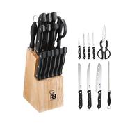 RENBERG Tenessy | Couteaux de cuisine | set complet de 15 pièces avec support en bois | parfait pour couper tous types d'ingrédients | cuisine professionnelle | en acier inoxydable